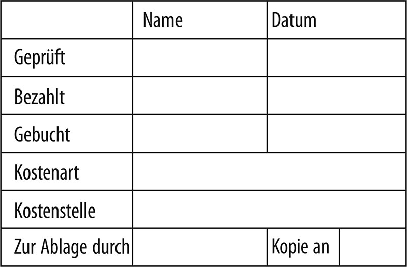 Tabellenstempel Trodat Professional 5274 (alt 5207) mit Lagertext "Geprft, Bezahlt, Gebucht, ..." 