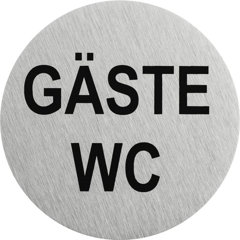 Edelstahlpiktogramm "Gste WC" Format  75 mm, selbstklebend (Auslaufartikel)